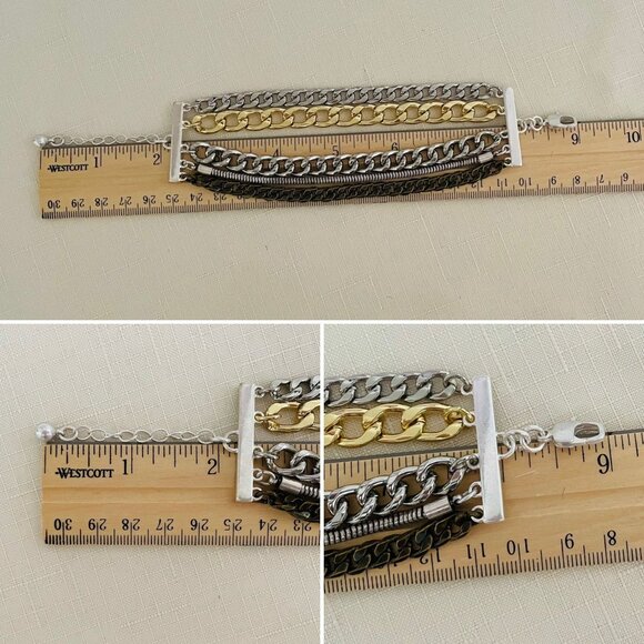 Jenny Bird Chunky Chain Austin Cuff Bracelet Mixed Metal Adjustable Length With - Picture 5 of 7